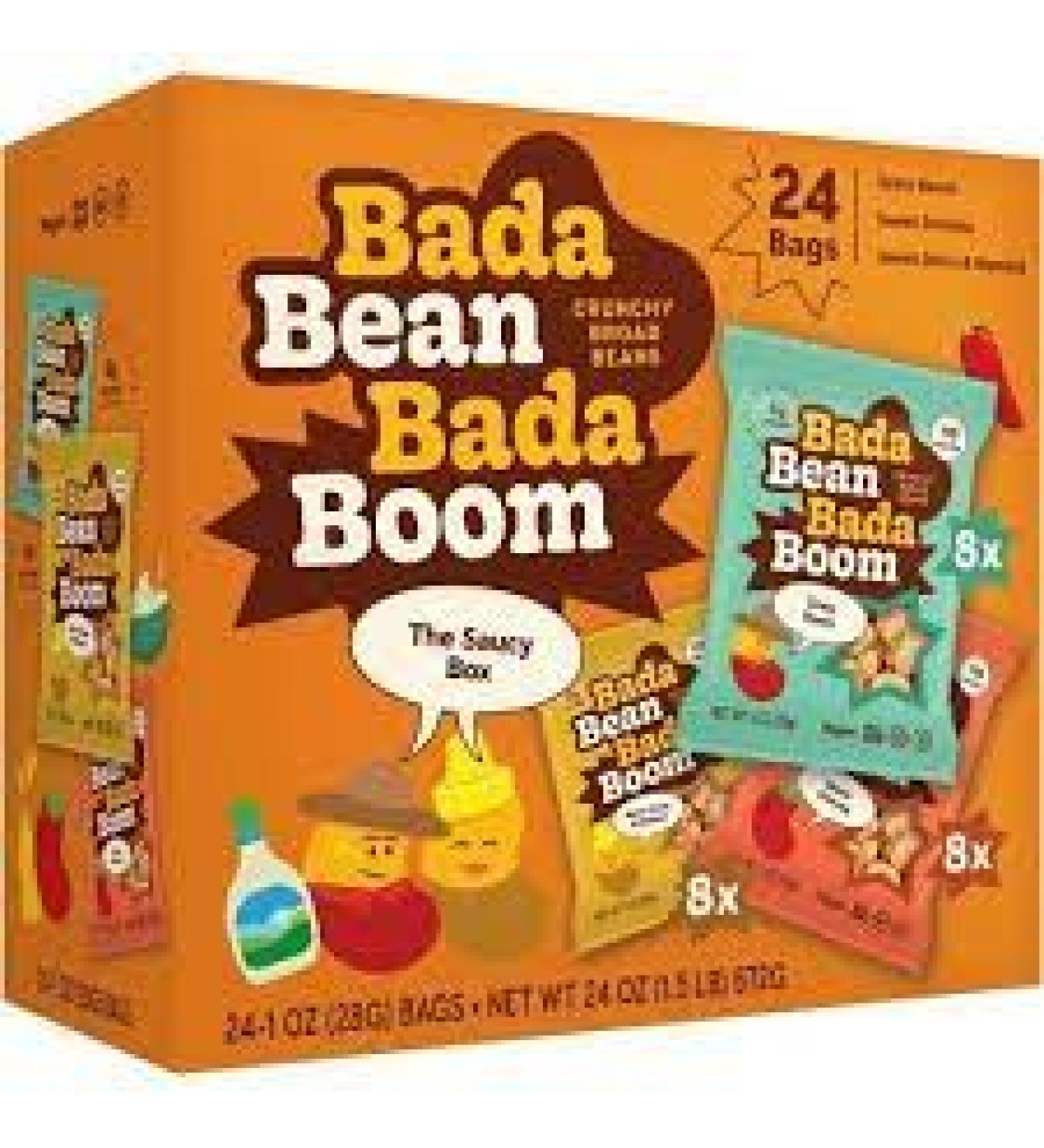 Enlightened Bada Bean Bada Boom - Plant-Based Protein, Gluten Free, Vegan, Crunchy Roasted Broad (Fava) Bean Snacks, 100 Calories per Serving, Saucy Box, 1 oz, 24 Pack