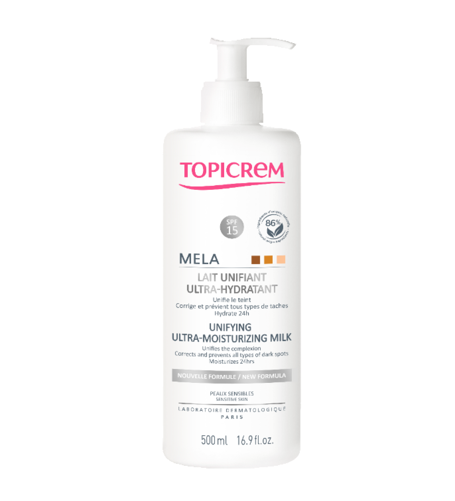 Topicrem MELA Unifying Ultra-Moisturizing Milk 500ml - Hydrating Skincare Solution - Buy Online on SooperMarket.com