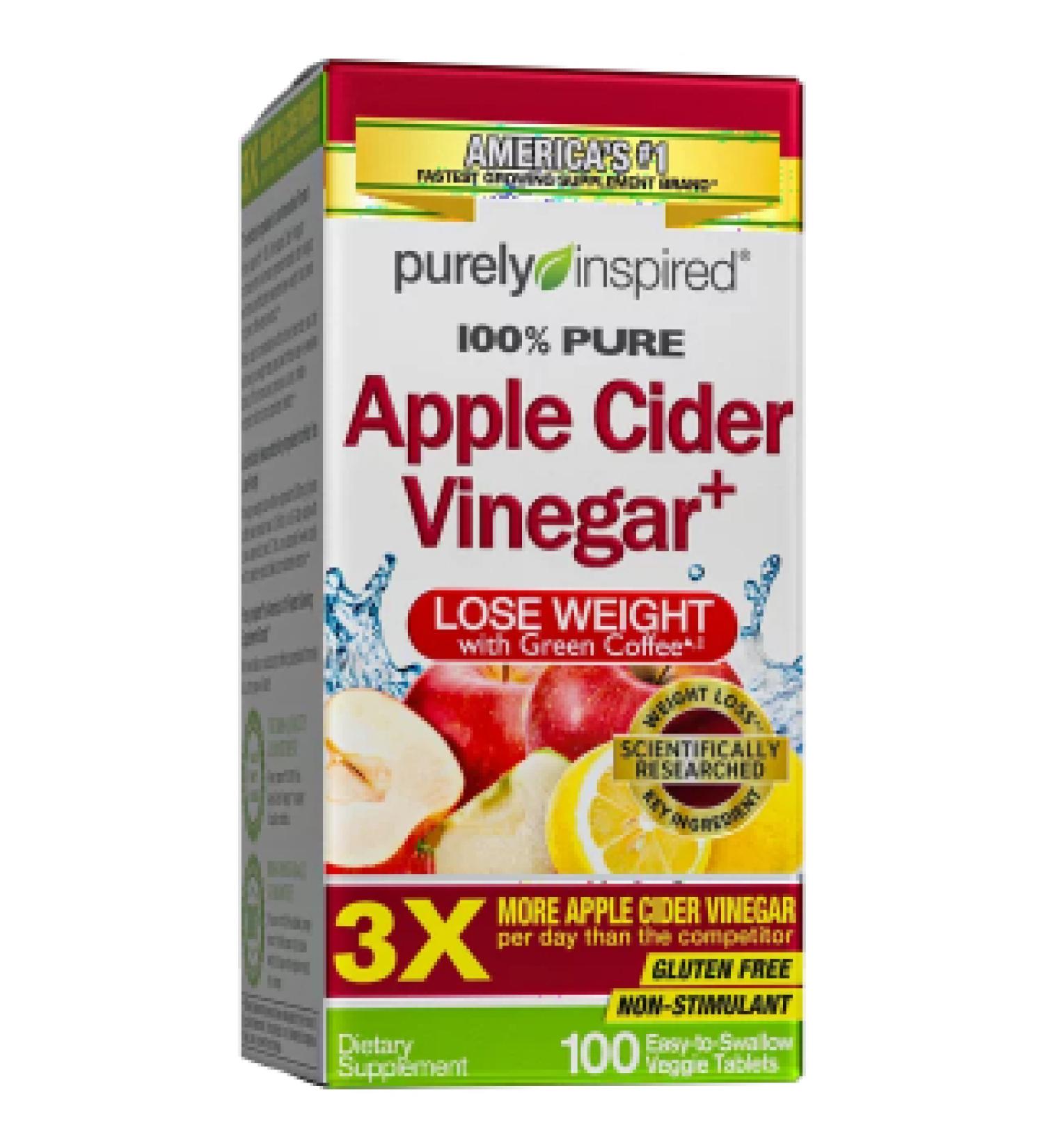 Purely Inspired Apple Cider Vinegar+ | 100 Easy-Swallow Veggie Tablets for Digestive Health - Buy Online on SooperMarket.com