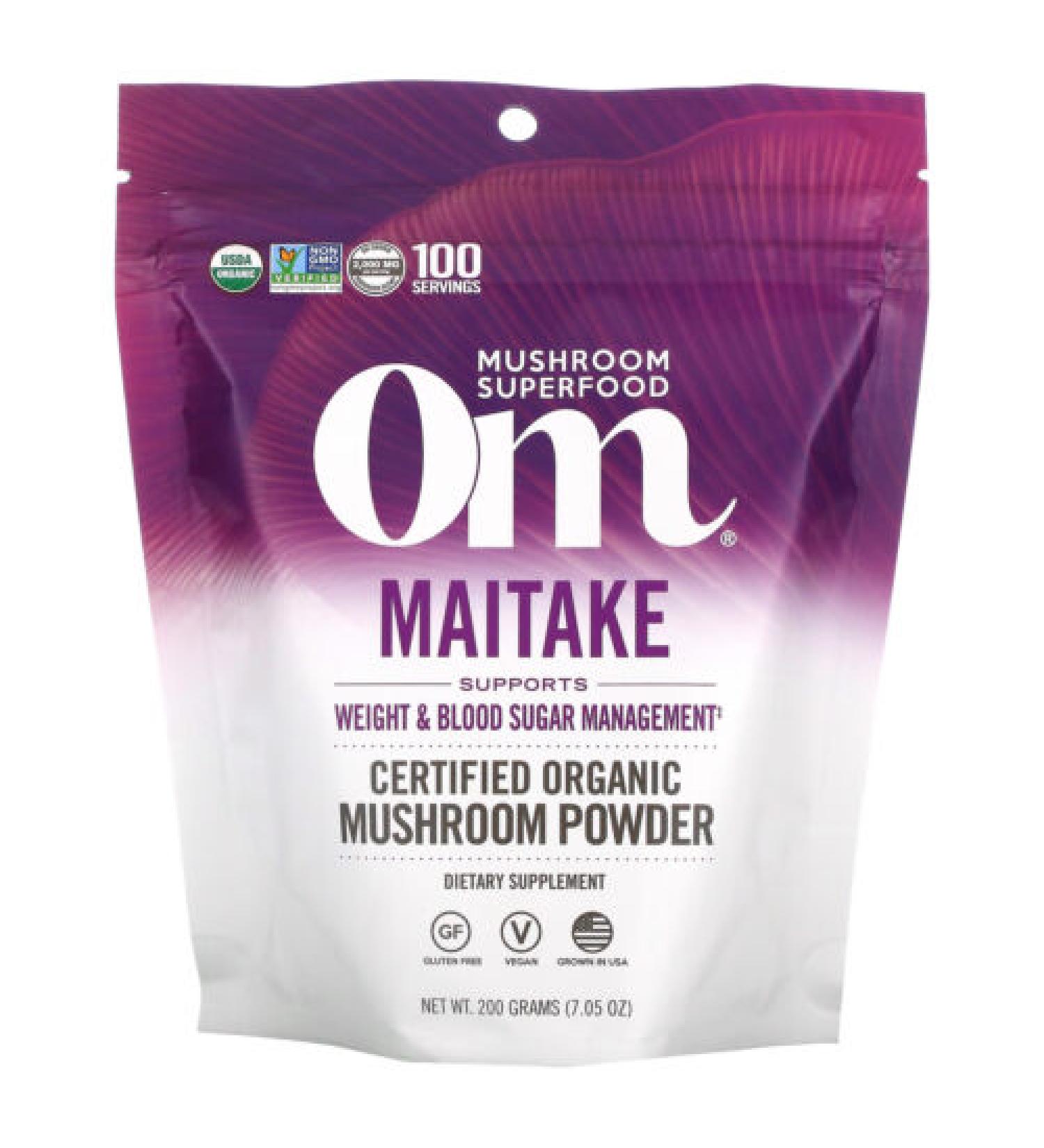 Om Mushrooms Certified Organic Maitake Mushroom Powder - 7.05 oz (200g) | Superfood Nutrition - Buy Online on SooperMarket.com