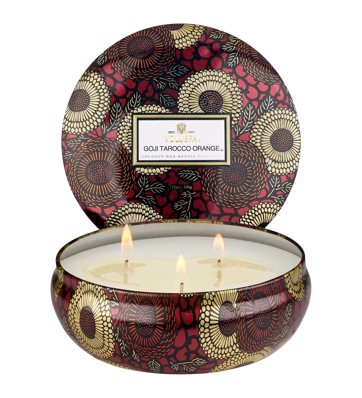 Shop VOLUSPA Goji & Tarocco Orange Decorative Tin Candle - 12 oz/ 340 g Online - Best Price & International Shipping - Buy Online on SooperMarket.com