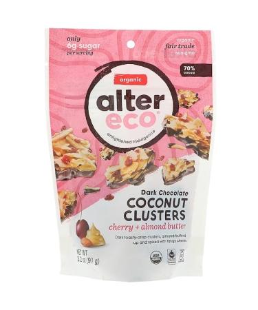 Alter Eco Dark Chocolate Coconut Clusters Cherry + Almond Butter 70% Cocoa 3.2 oz (91 g)