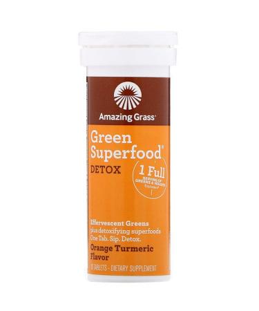 Amazing Grass Green Superfood Effervescent Greens Detox Orange Turmeric Flavor 10 Tablets