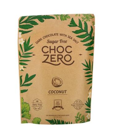 ChocZero Dark Chocolate With Sea Salt Coconut Sugar Free 6 Bars 1 oz Each