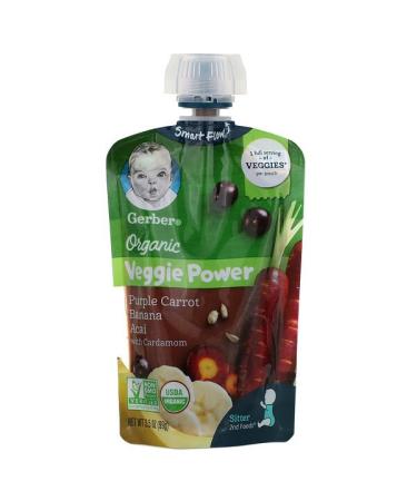 Gerber Smart Flow Organic Veggie Power Purple Carrot Banana Acai with Cardamom 3.5 oz (99 g)