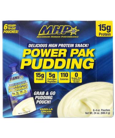 MHP Power Pak Pudding Vanilla Cream 6 Pouches 4 oz (113.4 g) Each