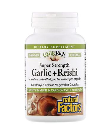 Natural Factors GarlicRich Super Strength Garlic + Reishi 120 Delayed Release Vegetarian Capsules