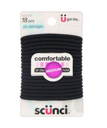 Scunci No Damage Elastics Comfortable All Day Medium Hold Black 18 Pieces