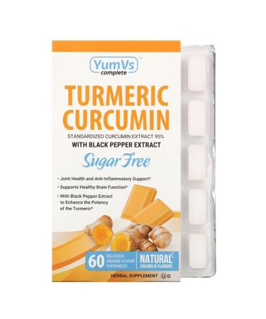 YumV's Turmeric Curcumin with Black Pepper Extract Delicious Orange Flavor Sugar Free 60 Chewables