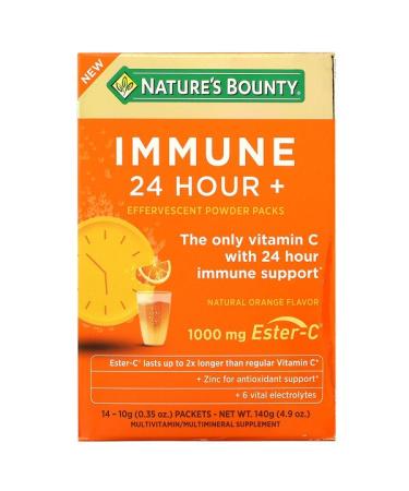 Nature's Bounty Immune 24 Hour + Effervescent Powder Packs Natural Orange  14 Packets 0.35 oz (10 g) Each
