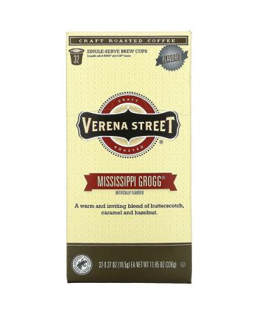 Verena Street Mississippi Grogg Flavored Craft Roasted Coffee 32 Single-Serve Brew Cups 0.37 oz (10.5 g) Each