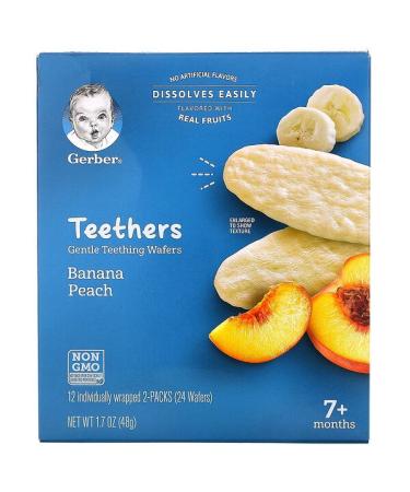 Gerber Teethers Gentle Teething Wafers 7+ Months Banana Peach 12 Packs 2 Wafers Each