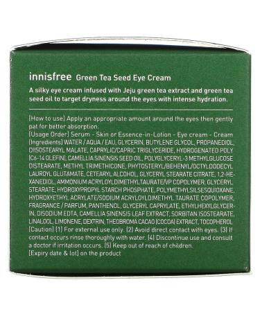 Innisfree Green Tea Seed Eye Cream 1.01 fl oz - Hydrating & Soothing for Dark Circles - Buy Online on SooperMarket.com