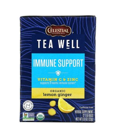 Celestial Seasonings Immune Support Vitamin C & Zinc Organic Lemon Ginger Caffeine Free 12 Tea Bags 0.06 oz (1.9 g) Each