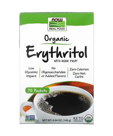 Now Foods Real Food Organic Erythritol with Monk Fruit 70 Packets