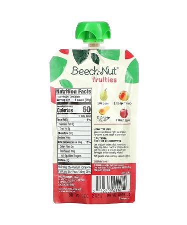 Beech-Nut Fruities Stage 2 Pear Mango & Squash 12 Pouches | Healthy Baby Food - Buy Online on SooperMarket.com