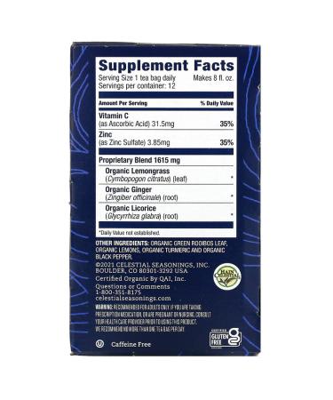Celestial Seasonings Immune Support Tea â€“ Organic Lemon Ginger with Vitamin C & Zinc, Caffeine Free, 12 Bags - Buy Online on SooperMarket.com