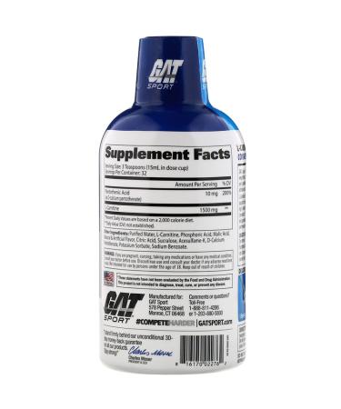 GAT L-Carnitine Amino Acid - Mixed Berry 1500 mg | 16 oz (473 ml) for Energy & Fat Loss - Buy Online on SooperMarket.com