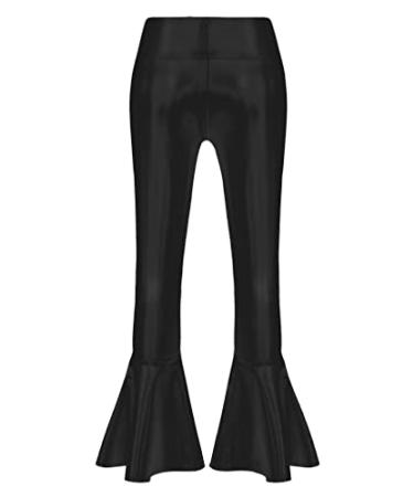 FEESHOW Kids Girls Metallic Splice Sports Dance Leggings Pants Athletic Workout Active Yoga Compression Tights A Black 8 Years