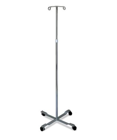 Medline 4 Leg IV Poles Stand, 2 Hook, 4 Caster, Chrome, 47 to 85" Adjustable Height