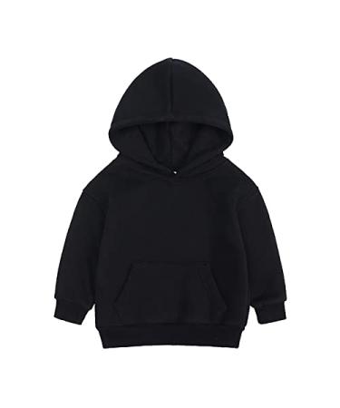 Kids Boy Girls Fleece Hoodie Solid Classic Winter Sweatshirt Casual Soft Hooded Pullover Long Sleeve Top 1-13T Black 8-9 Years