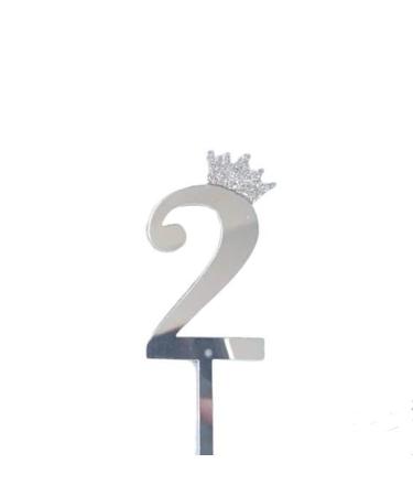 Number 2 Two Silver Acrylic Number Cake Topper - Celebrate with Sparkling Elegance - Available in Gold or Silver