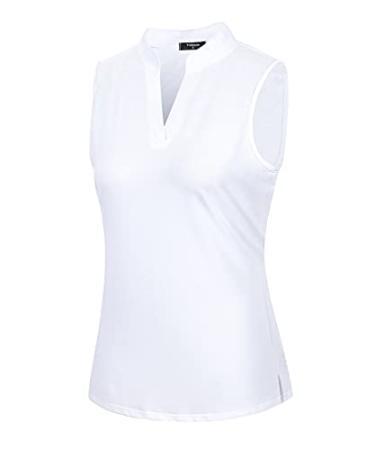 Vidusou Womens Sleeveless Golf Polo Shirts Lightweight Tennis Sport Tops Large White
