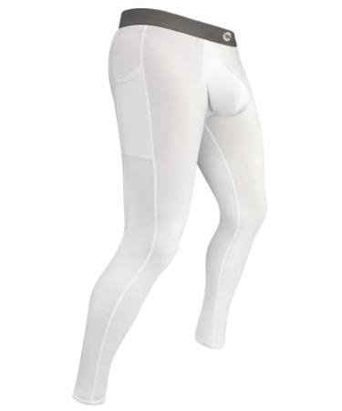 Real Men D Pouch Compression Pants Men, Mens Leggings, Yoga Pants, Tights, Base Layer Men Cold Weather White Large
