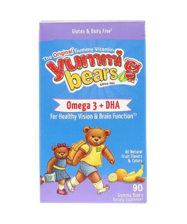 Hero Nutritional Products Yummi Bears Omega 3 + DHA Natural Fruit Flavors 90 Gummy Bears