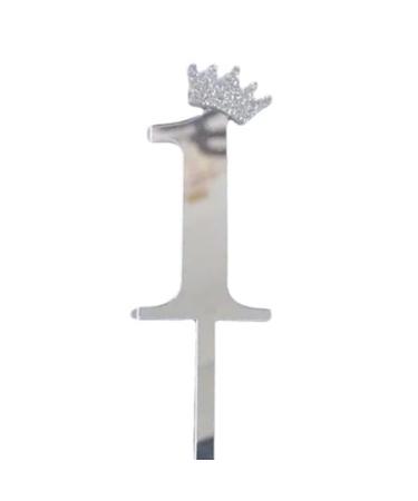 Number 1 One Silver Acrylic Number Cake Topper - Celebrate with Sparkling Elegance - Available in Gold or Silver
