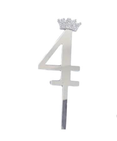 Number 4 Four Silver Acrylic Number Cake Topper - Celebrate with Sparkling Elegance - Available in Gold or Silver