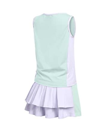 Zaclotre Girls Tennis Golf Dress Outfit Sleeveless Tank Top and Skorts Sets Sport Skirt with Shorts Aqua Blue 7-8 Years