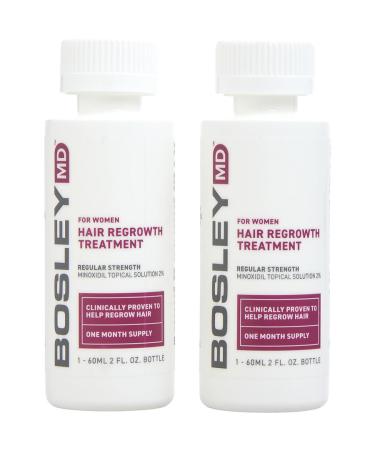BOSLEY by Bosley - BOSLEYMD HAIR REGROWTH TREATMENT FOR WOMEN REGULAR STRENGTH MINOXIDIL TOPICAL SOLUTION 2% TWO MONTH SUPPLY 2- 2 OZ BOTTLES (DROPPER) - WOMEN