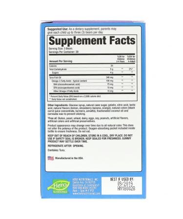 Hero Yummi Bears Omega 3 + DHA - 90 Natural Fruit Flavor Gummy Bears - Buy Online on SooperMarket.com