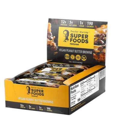 Dr. Murray's Superfoods Protein Bars Vegan Peanut Butter Brownie  12 Bars 2.05 oz (58 g) Each