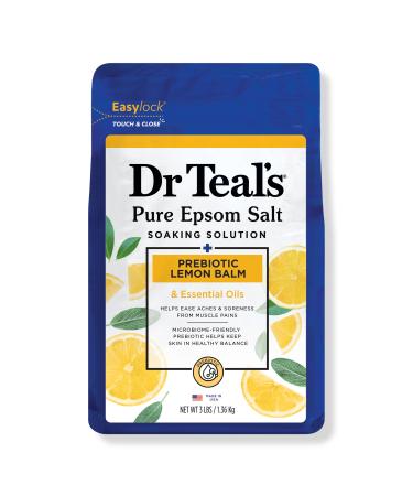 Dr Teal's Pure Epsom Salt Soak, Prebiotic Lemon Balm with Essential Oil Blend 48 oz