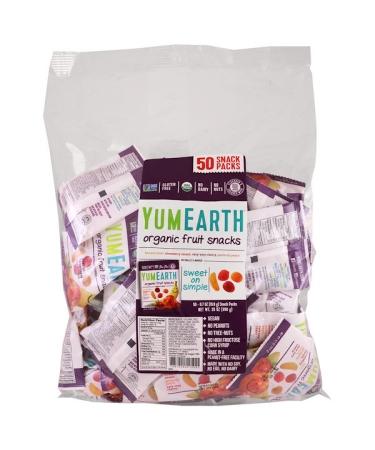 YumEarth Organic Fruit Snacks Banana Blast Strawberry Smash Very Very Cherry Perfectly Peach 50 Snack Packs .7 oz (19.8 g) Each