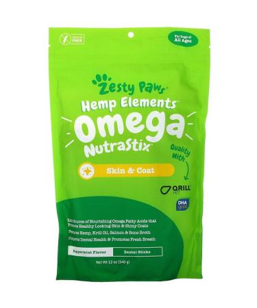 Zesty Paws Hemp Elements Omega NutraStix For Dogs All Ages Peppermint 12 oz ( 340 g)