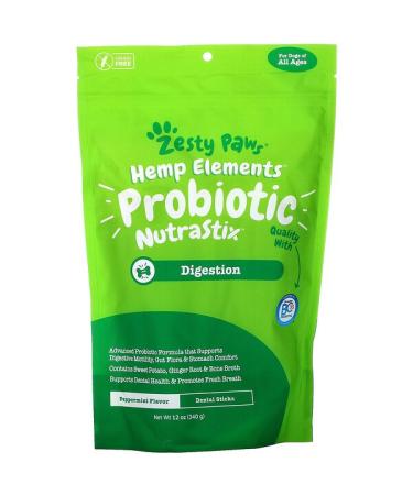 Zesty Paws Hemp Elements Probiotic NutraStix For Dogs All Ages Peppermint 12 oz (340 g)