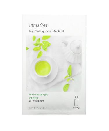 Innisfree My Real Squeeze Beauty Mask EX Green Tea 1 Sheet 0.67 fl oz (20 ml)