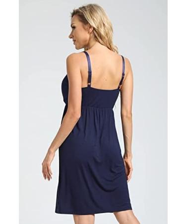 Sosolism Women's Nursing Nightdress - Dark Blue XL | Padded Lace Trim Breastfeeding Dress with Adjustable Straps - Buy Online on SooperMarket.com