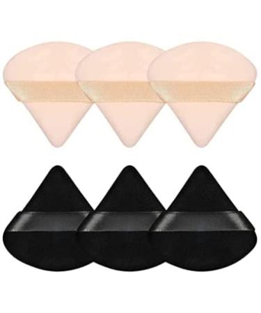 6 pieces of velvet triangle powder puff soft makeup powder puff used to mix and apply loose or compact powder makeup powder puff set makeup powder puff /72 (Color : Black skin)