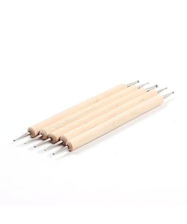 HDmirrorR Hrhyme 5Pcs 2 Way Dotting Pen Tool Nail Art Tip Dot Paint Manicure Kit - Wooden