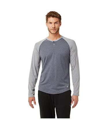 ASICS Men's Perf Long Sleeve Henley Training Apparel Medium Carrier Grey Heather/Sheet Rock Heather