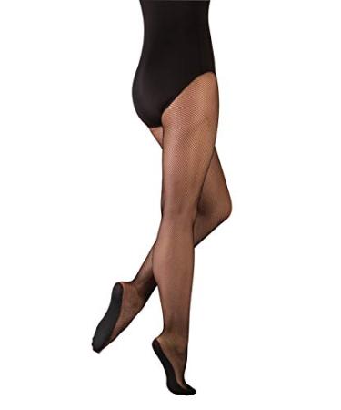 Body Wrappers Womens Seamless With Foot Pad Fishnet Tight, Black, Large-Extra Large