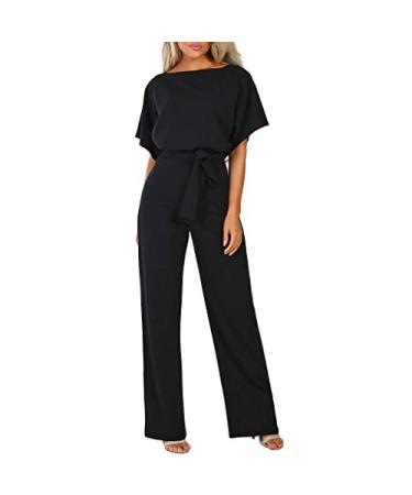 cllios Jumpsuits for Women Dressy Summer Rompers Shorts Casual Short Sleeve Jumpsuit Wide Leg Long Romper Wedding Jumpsuit Medium 02-black