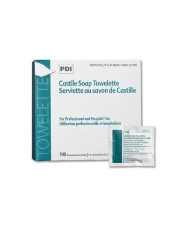PDI Castile Soap Towelettes Face and Hand Cleansing 100 Individually Wrapped Wipes Per Box