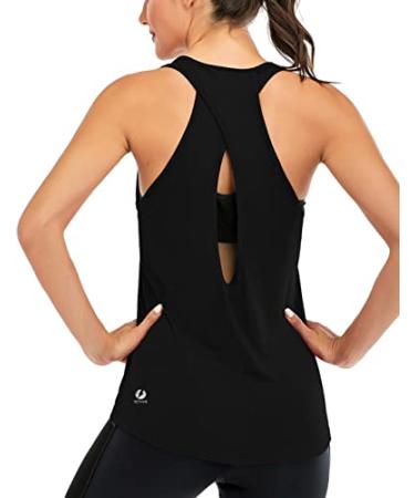 ICTIVE Womens Cross Backless Workout Tops for Women Racerback Tank Tops Open Back Running Tank Tops Muscle Tank Yoga Shirts Medium Black