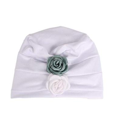 Qhome Girls Chunky Warm Beanie Double Flowers Skully Cap Kids Hat Turban Children Turbante Hair Accessories Tjm-k11b-white