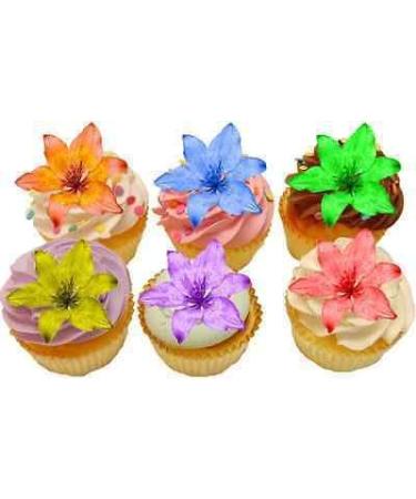 30x LILY BEAUTIFUL PRETTY LILIES FLOWERS FLAT EDIBLE RICE PAPER CAKE TOPPERS D1